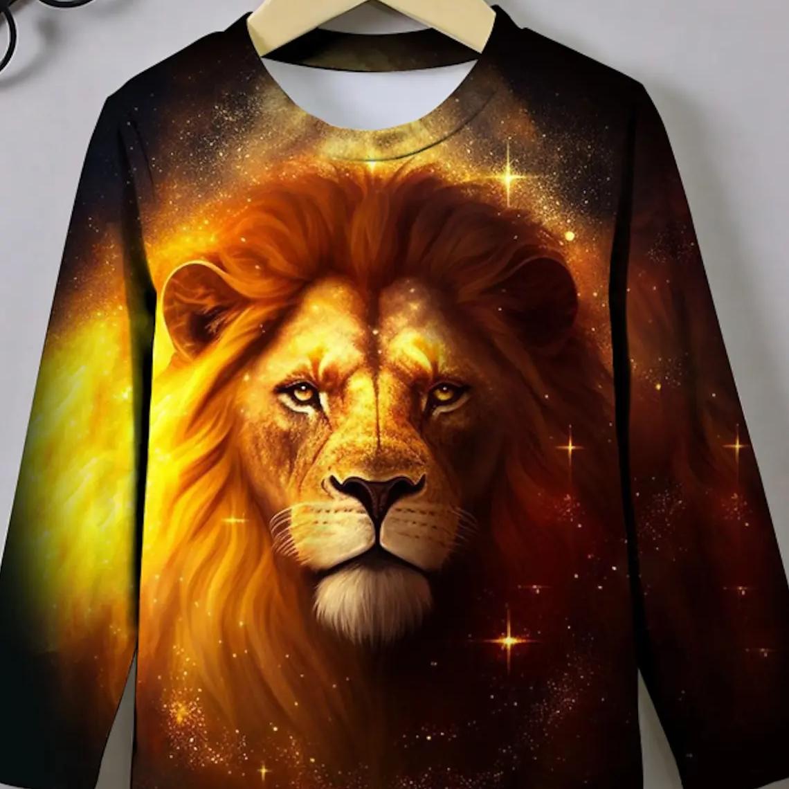 ETST 03 Vintage Heren T-shirt met lange mouwen, 3D-printoverhemden, Mode Dierenwolf Grafische korte mouwen, Oversized streetwear tops, T-shirts 3XL
