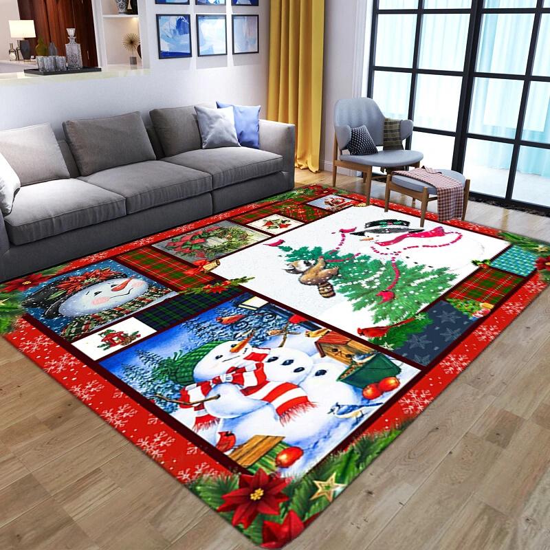 Christmas Poinsettia Snowman Carpet for Living Room Home Decor Sofa Table Large Area Rugs Bedroom Bedside Floormat Entrance Mat