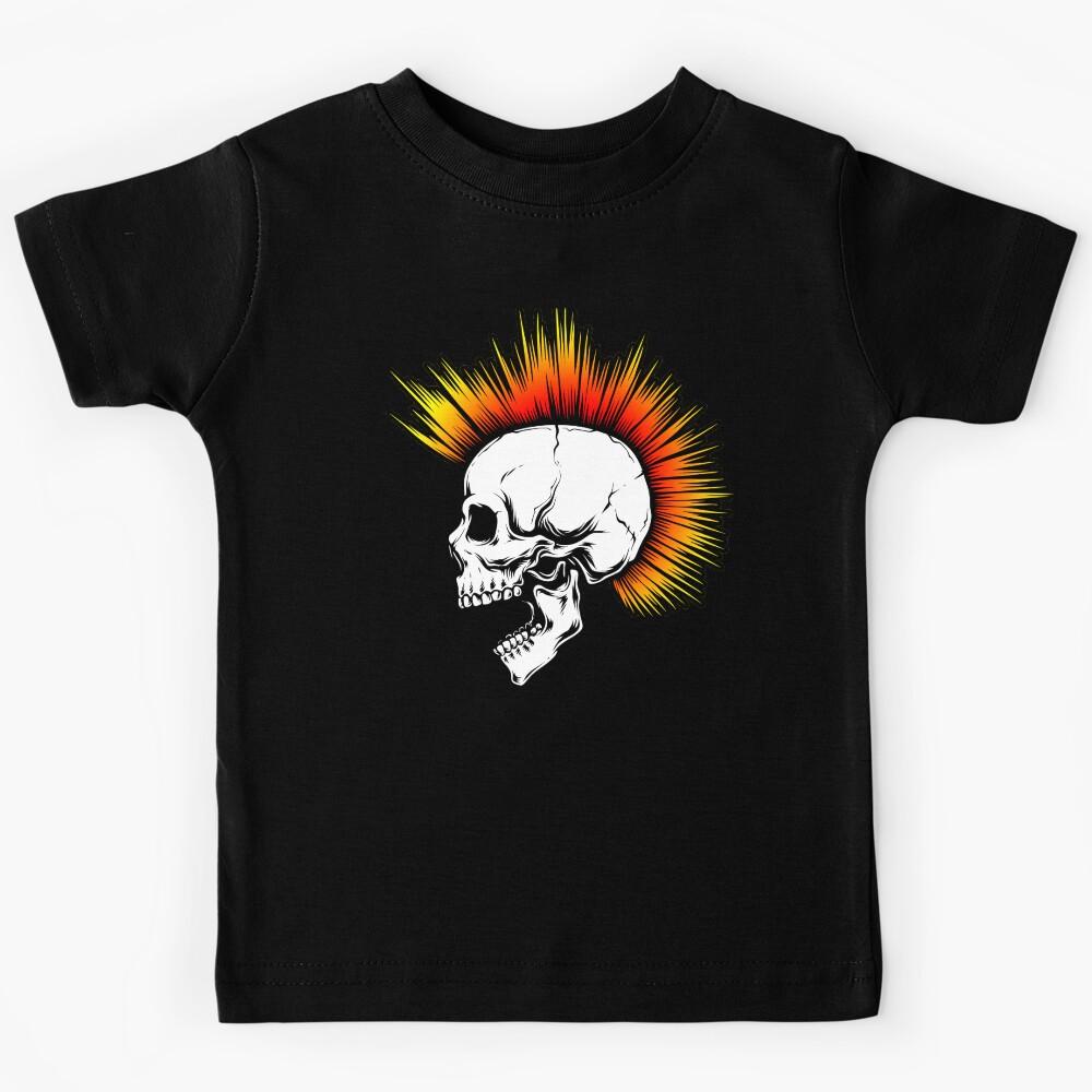 Punk Skull with Yellow and Orange Mohawk Kids T-Shirt 100