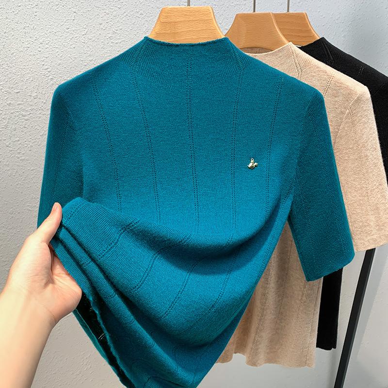 Bottom Button-down Women's Latest Women's Clothing Temperament Semi-turtleneck Pullover Elastic Inner Waist Top