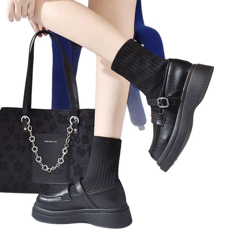 British Style Platform Socks Martin Boots Women's Knitted Stretch Socks Boots Ins Tide Fried Street Thin Boots Autumn Short Boots