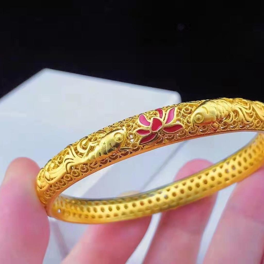 Gold Color Enamel Hollow Out Pisces Lotus Hollow Out Bracelet China-Chic Style Bracelet Female
