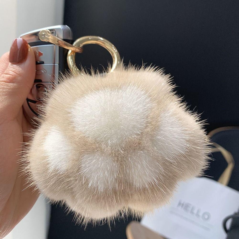 Kawaii Cute Doll Cat Paw Keychain Fluffy Soft Plush Toy Faux Fur Keychain Stuffed Animal Paw Couple Keychain Valentine's Day