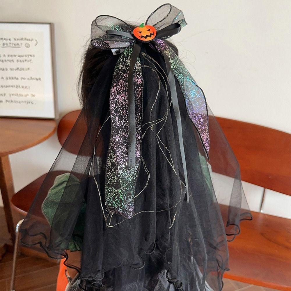 Gothic Style Luminous Head Crown Lace Veil Rose Hair Hoop Halloween Veil Headband  Holiday Decor