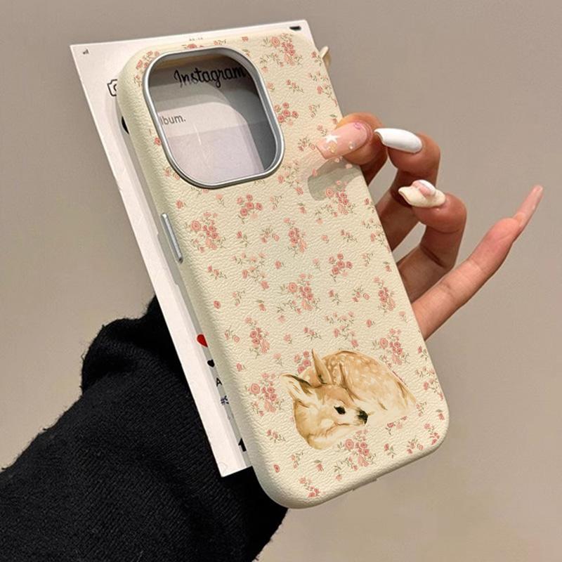 Süßes Reh und Vollblumenmuster Stoßfeste Handyhülle für iPhone 17 Pro Max Air 16E 16 15 14 13 12 11 7 8 Plus XS X XR Hülle