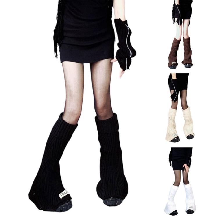 Harajuku Women Lolita Flared Leg Warmer Rib Knit Striped Letters Knee High Socks