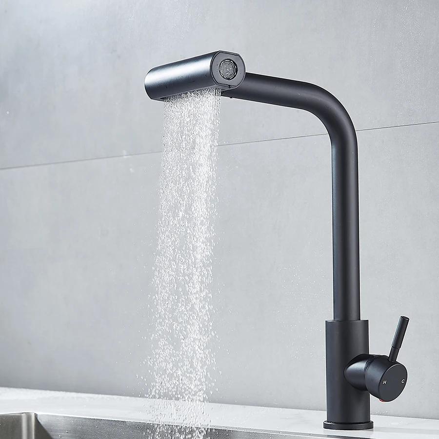 Stainless Steel Sink Vegetable Washing Basin Kitchen Faucet Pull-out Multi-functional 4 Modes Mixer Tap Kitchen Waterfall Faucet