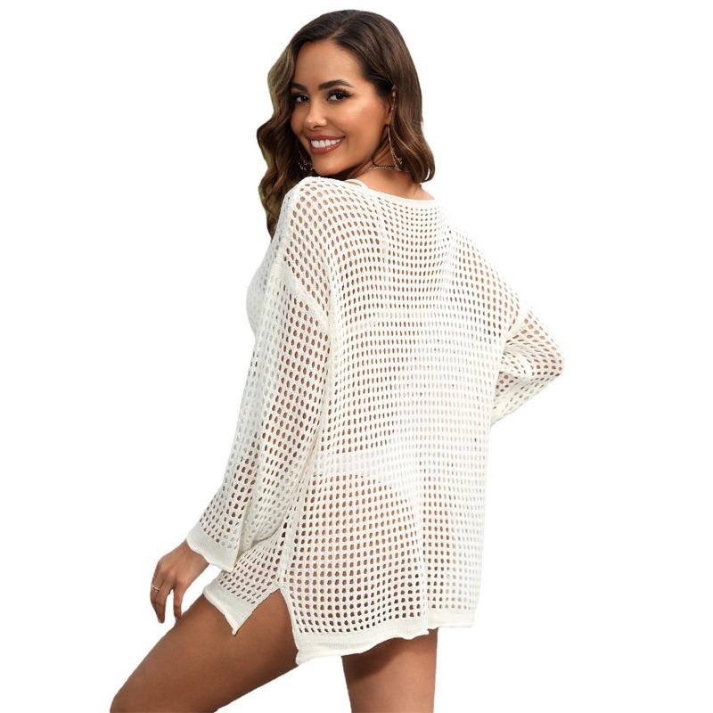 Plus Size  Summer Women's Hollow Out Pullover Beach Sunbrella Bikini Outer Beach Cover-ups