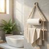 Double-layer Wooden Towel Holder Hand-woven Toilet Paper Holder Tissue Paper Racks  Bathroom