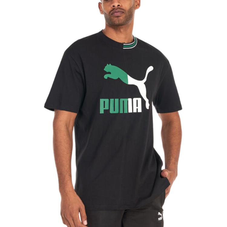 Puma Logo Letter Print Pattern Round Neck Short Sleeve T-Shirt Men Tops Black 538296-01
