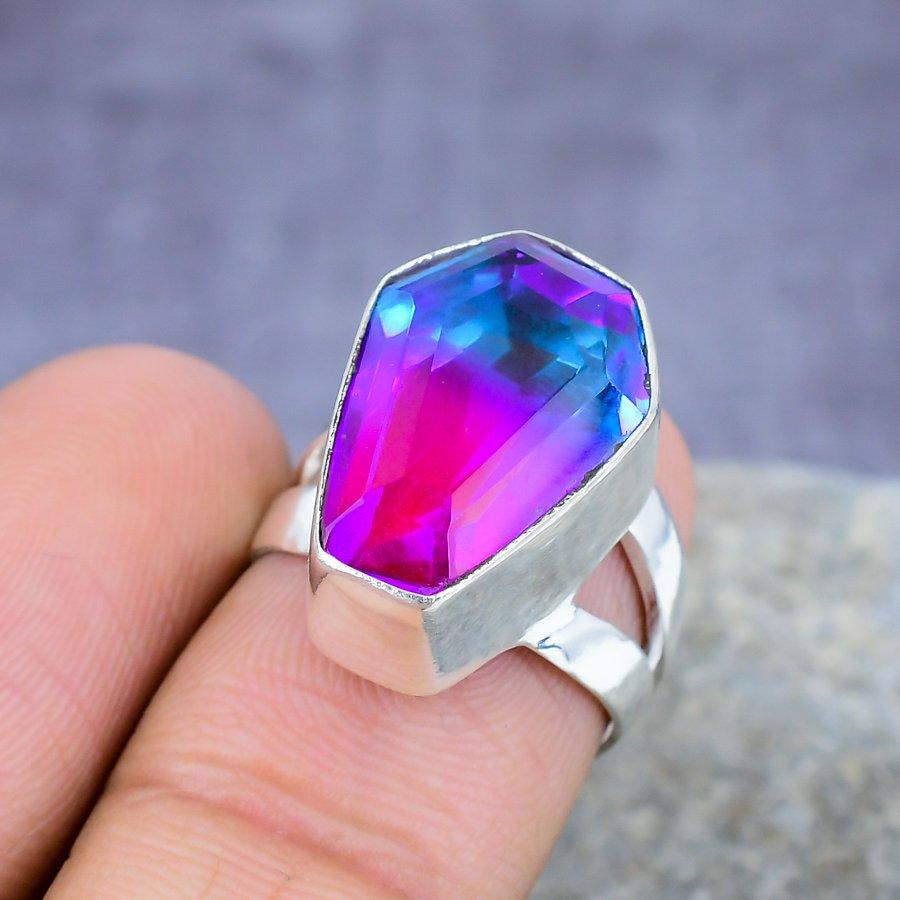 

Двухцветный турмалиновый драгоценный камень ручной работы из стерлингового серебра 925 пробы изящное кольцо