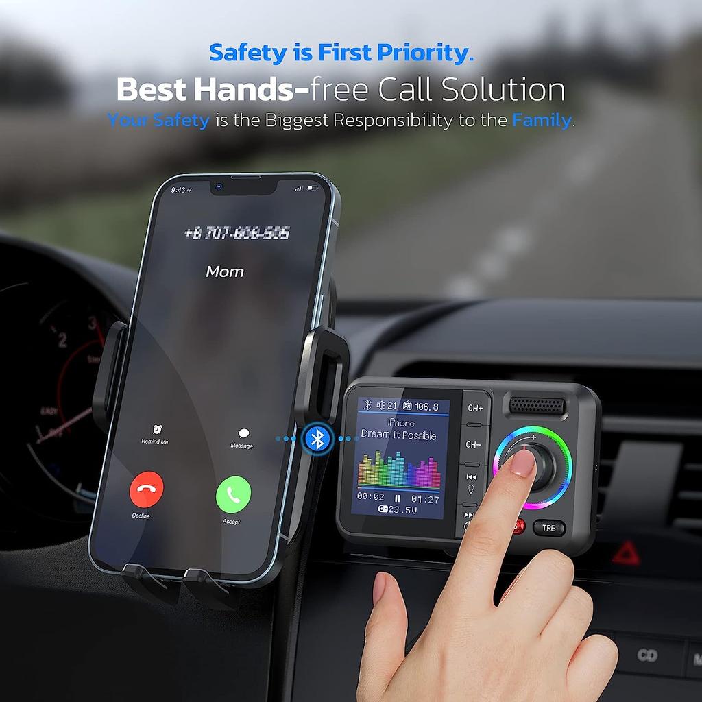 Multifunctional Fast Charging Car AUX Adapter MP3 Music Player Wireless FM Transmitter with Big Color Screen 2.4A QC3.0 Dual USB