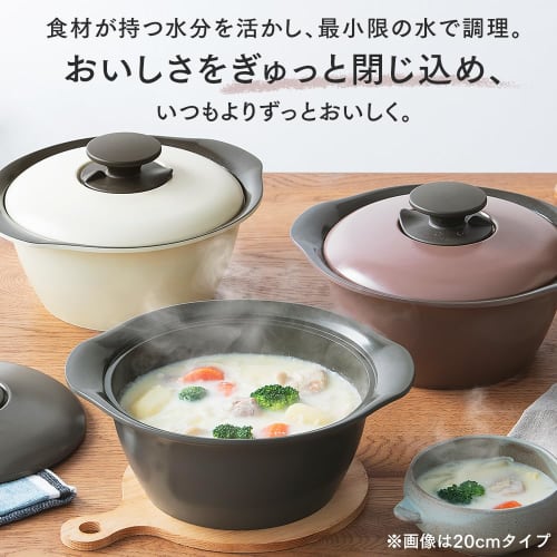 IRIS OHYAMA Waterless Pot, 24cm, Charcoal Gray, Compatible with Induction and Gas, 6 Types of Cooking, Ceramic Coating, Grease Resistant, Easy To Clea