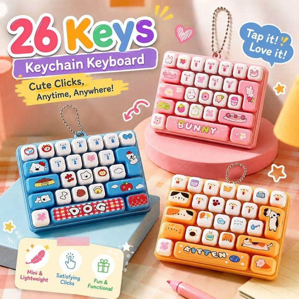 Cute Design Mini Keyboard Pendant 26 Key Keyboard Keychain Decompression Button Toy Children Use