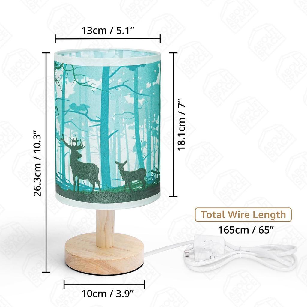 Noční lampička - Stolní lampička na čtení s motivem jelena s dřevěnou základnou na noc, do ložnice, obývacího pokoje, domova a dekorace