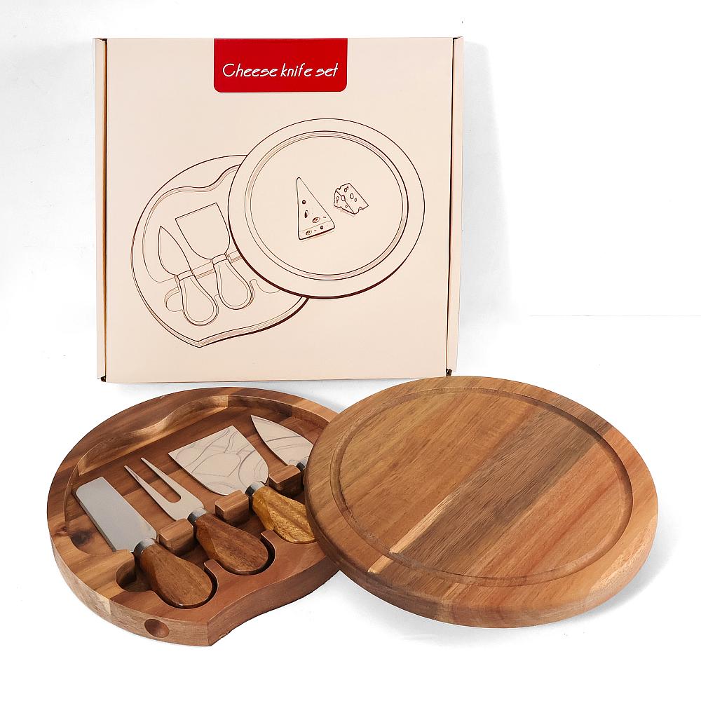 Stainless Steel Cheese Knives Set Round Charcuterie Board Cheese Fork Spreader Serving Tray Btter Tools With Gift Box
