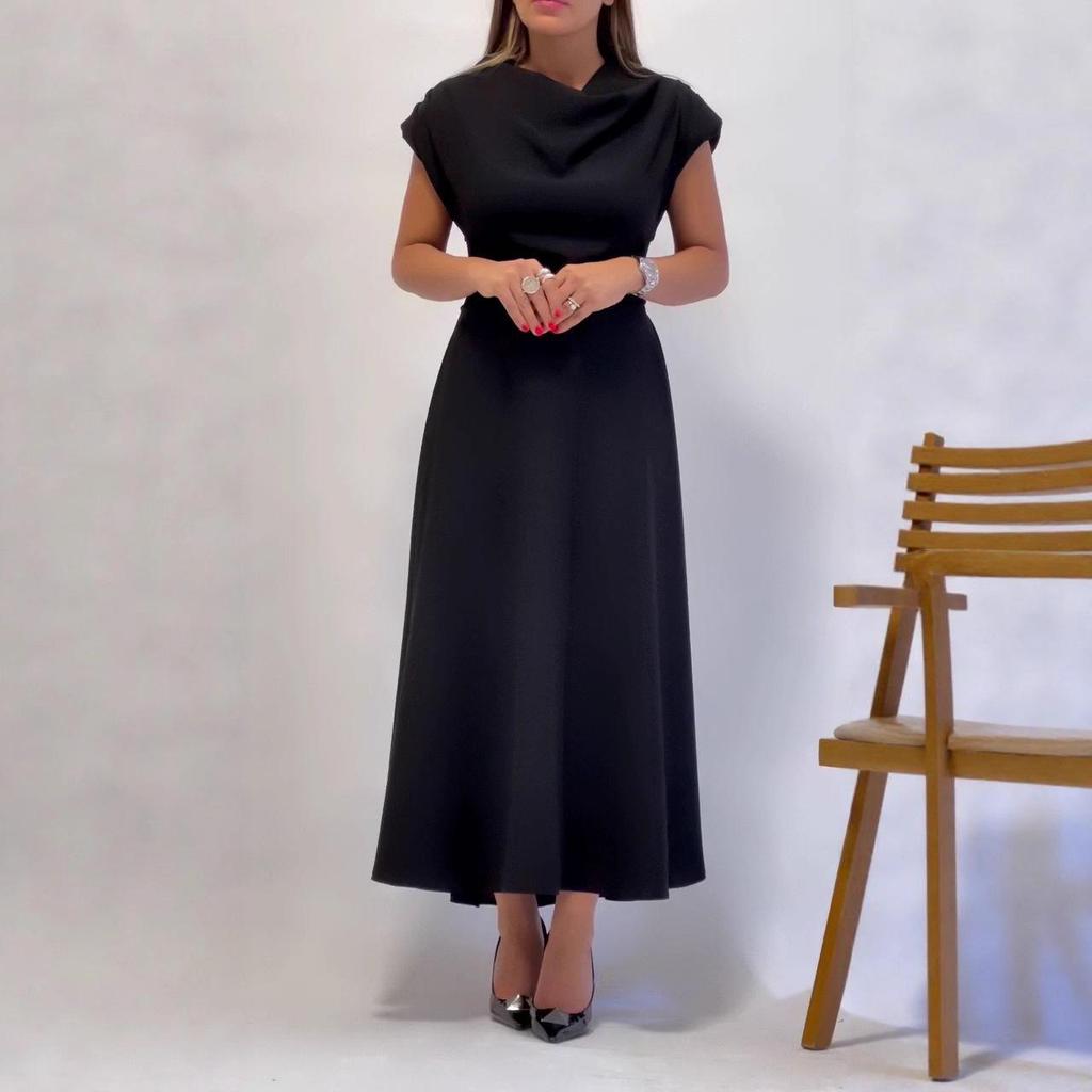 Sommer 2025 Europäisches & Amerikanisches Elegantes Wasserfallkragen Rückenfreies Sexy Schlankmachendes Kleid