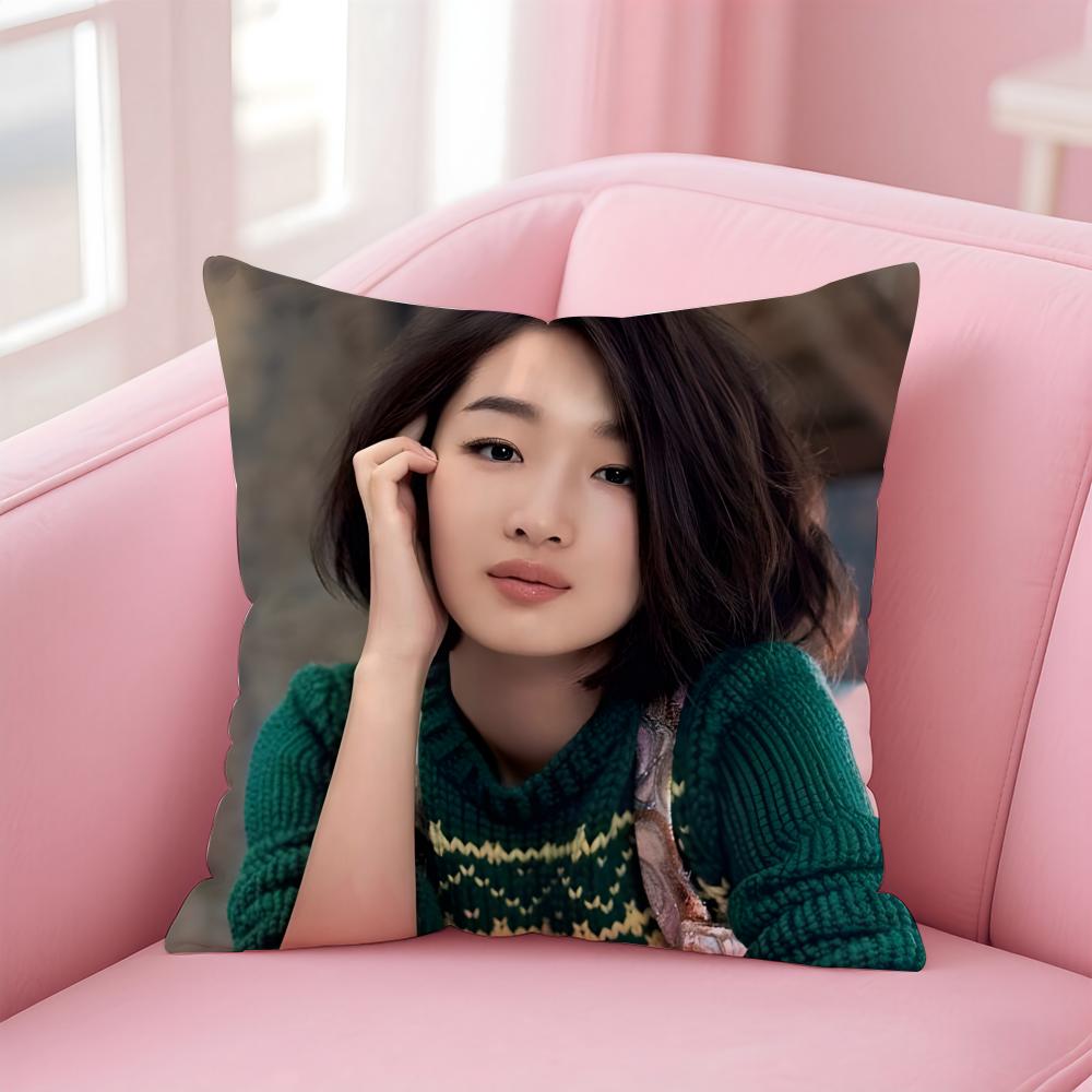 Fashion Elegant Chinese Actress ZZhou Dongyu Cushion Cover Pillowcase Short Plush Invisible Zipper Room Sofa Cushion Cover