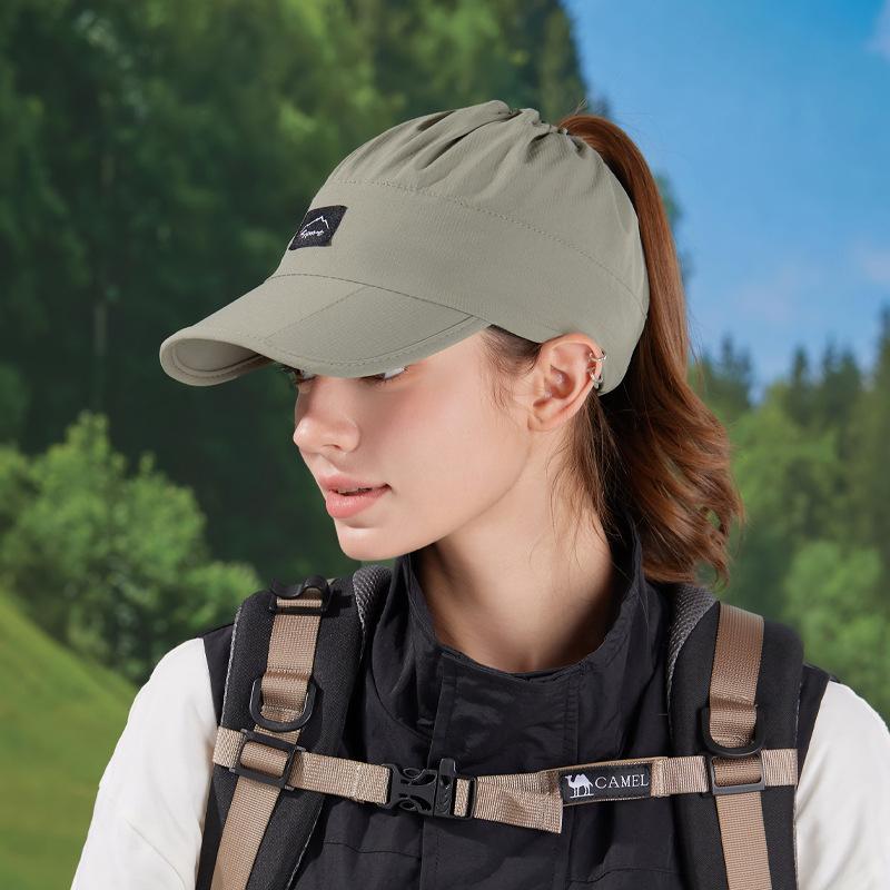 

Summer outdoor breathable empty top hat can be tied ponytail duck tongue baseball cap foldable brim sun protection sun hat children