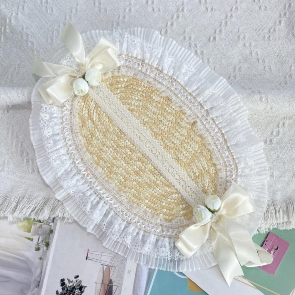 Ruffle Lace Beach Hat Flat Top Hat  for Elegant Tea Party Princess Beach Outdoor Travel