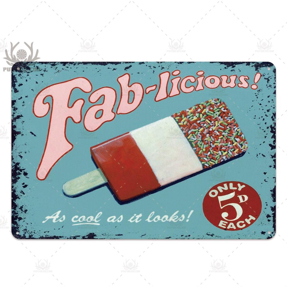 Putuo Decor Ice Cream Tin Sign Plaque Metal Plate Vintage Ice Lolly Retro Wall Art Poster for Dessert Shop Iron Painting