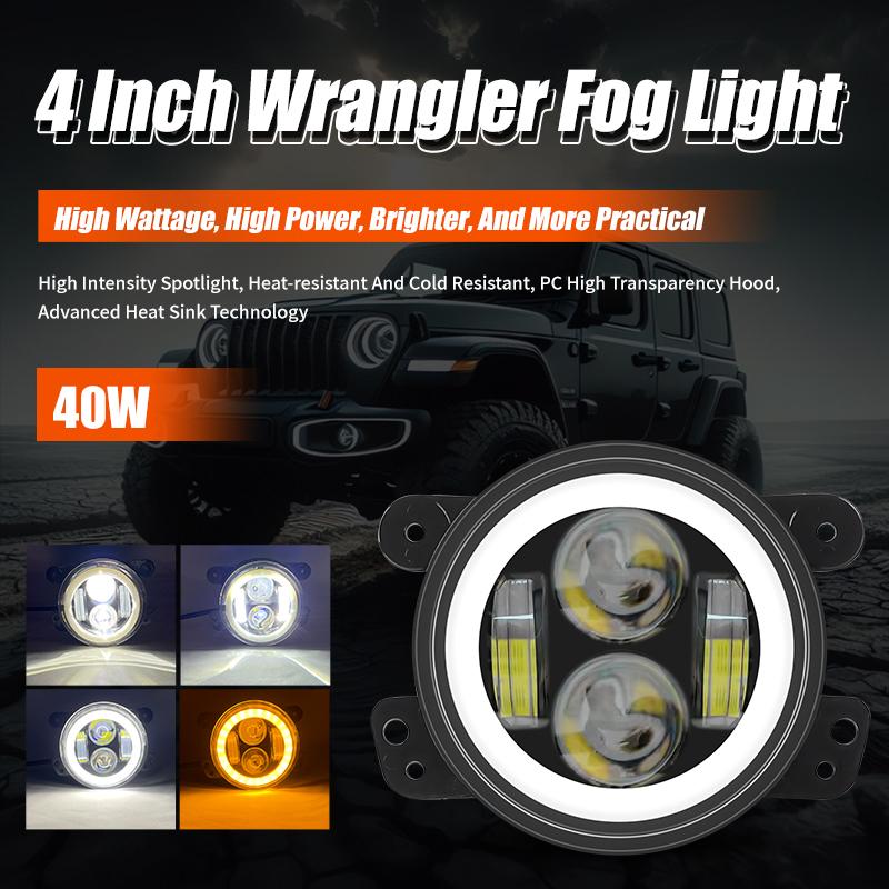 4 Zoll Angel Eyes Auto Nebelscheinwerfer Fern- und Abblendlicht Warnscheinwerfer Wasserdichte LED Runde Nebelscheinwerfer Auto DRL für Jeep Wrangler JK