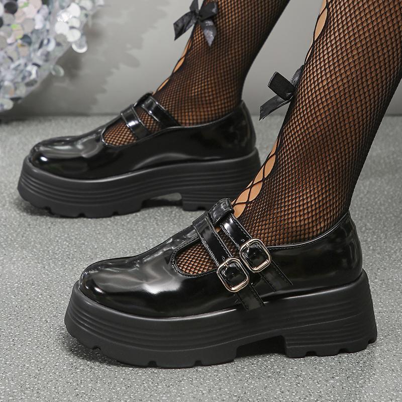 

Туфли на платформе в японском стиле Lucyever для женщин, модные мокасины из искусственной кожи с двойной пряжкой, женские готические туфли с толстой подошвой 36