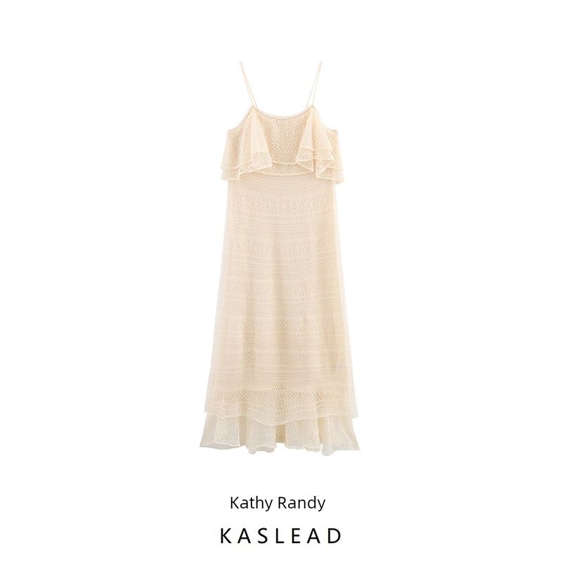Kaslead New Women Clothes Western Style Laminated Decorative Jacquard Mesh Knitted Dress 3920288
