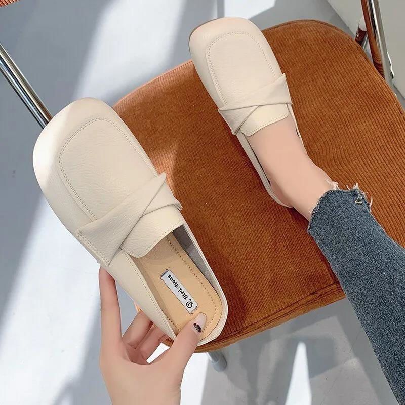 Slippers Women's Outer Wear 2025 Summer New Casual Women's Shoes Bag Head Half Slippers Flat Bottom Square Head Sandals Muller Hugh Shoes