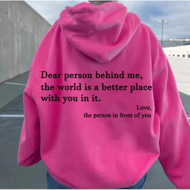 Men's and women's fleece sweater plain letter print pocket drawstring print hoodie