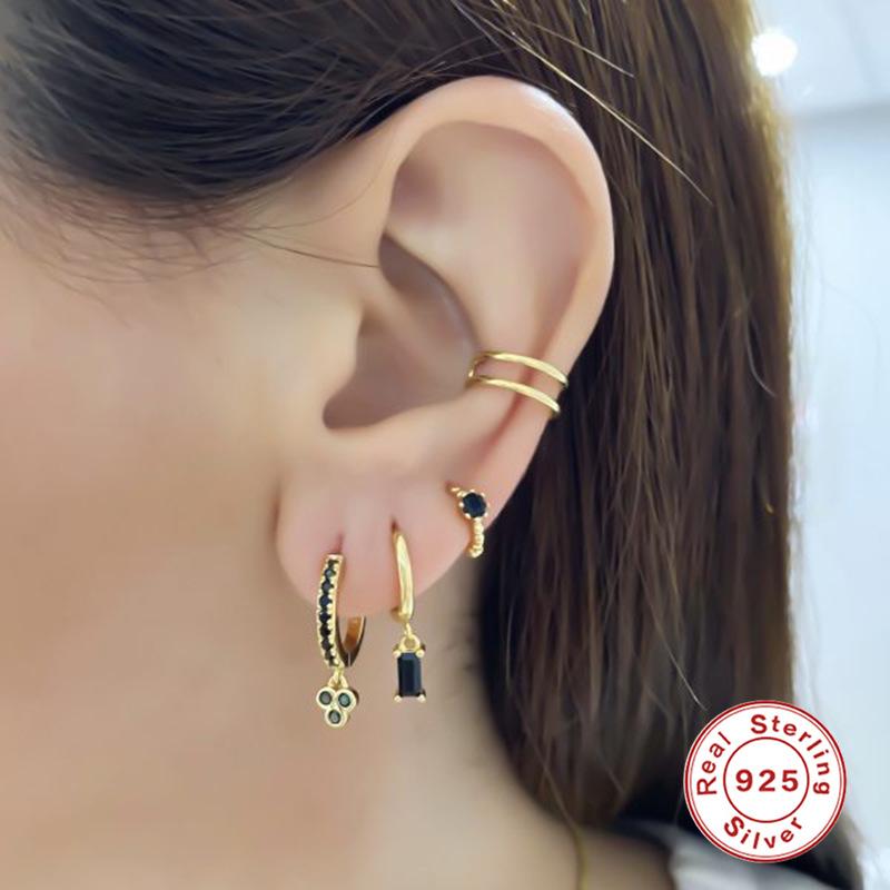 S925 Sterling Silver Wind Diamond Geometric Three Diamonds Light Luxury Temperament Earrings Ear Buckles Women