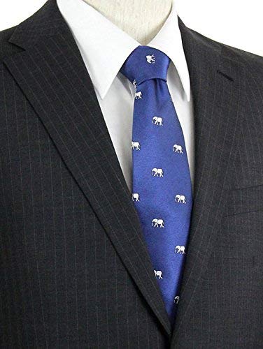 COLORATA African Elephant Necktie (145 x 8.5cm / Deep Blue / Small Pattern / 100% Silk / Jacquard Weave) Animal Elephant/Animal Gift