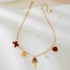 Fashion Red heart imitation pearl bow Necklace For Women Ladies