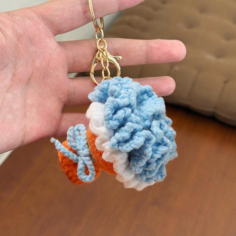 Crocheted Carnation Bag Pendant Ornament Key Rings Holders Unique Handheld Flower Design Creative Gift Decorative 5 Colors
