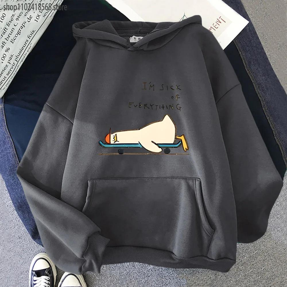 Cartoon Anime Duck Hoodies I'm Sick of Everything Sweatshirts Y2k Top Long Sleeve Street Streetwear Women Men Coat