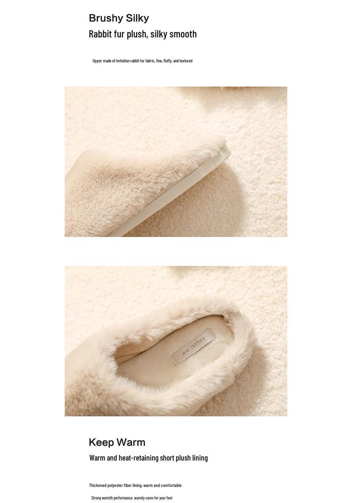 Women's Waterproof Non-Slip Short Plush Cotton Slippers - Thick Sole, Solid Color, Indoor/Outdoor