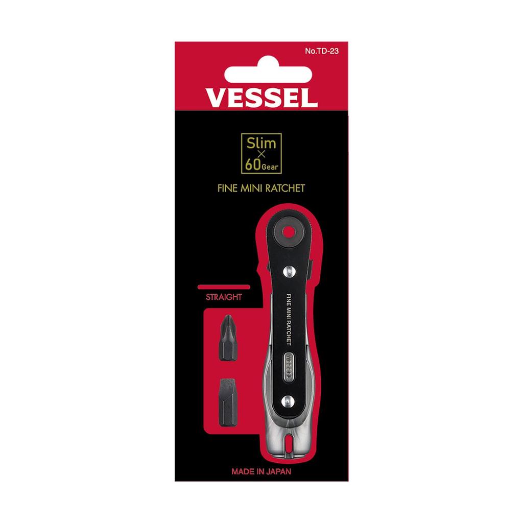VESSEL Fine Mini Ratchet Straight with 2 Ultra-thin Screwdriver, Type, Bits, TD-23