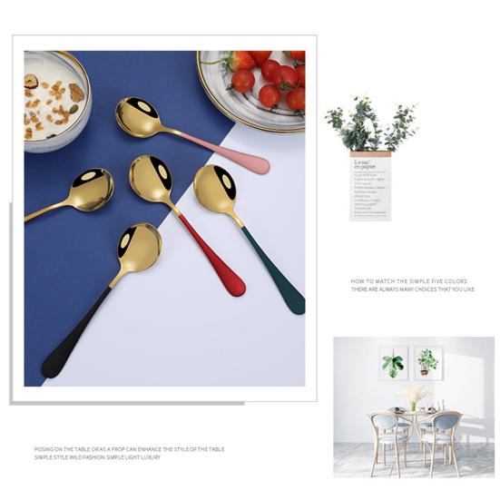 5Pcs Stainless Steel Desserts Ice Cream Coffee Stirring Spoons Kitchen Tableware