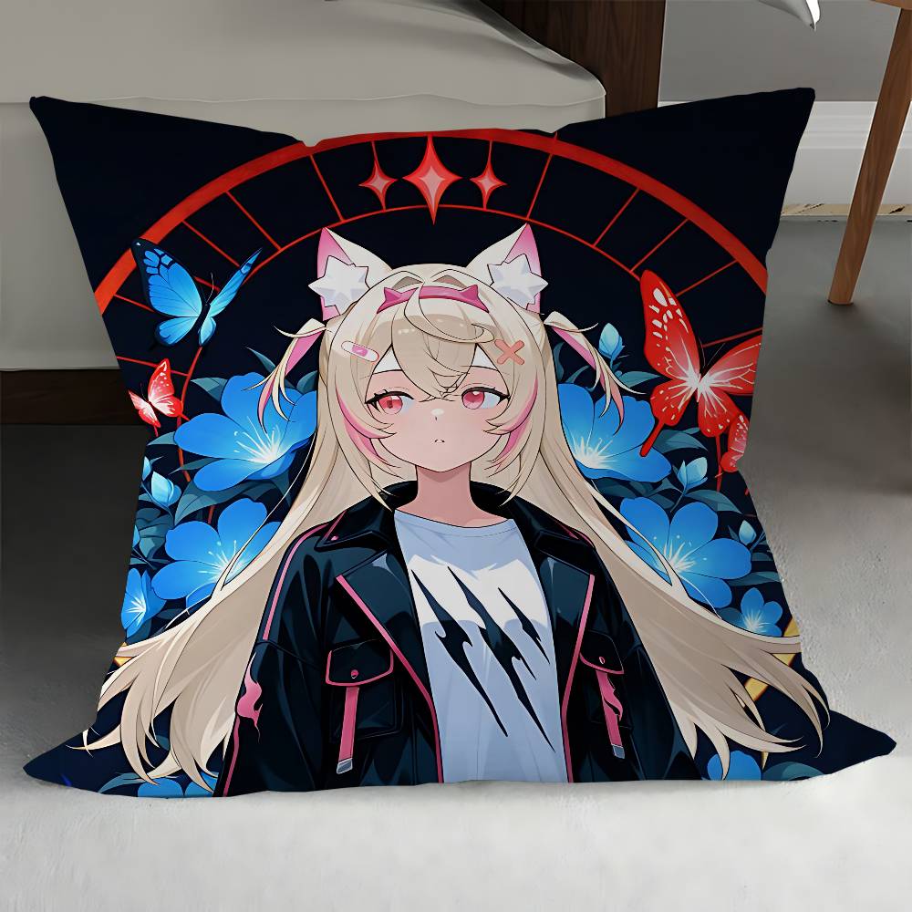 Hololive Mococo Fuwawa Abyssgard Pillow Cover For Bedroom Room And Living Room Sofa Decorative Cushion Cover