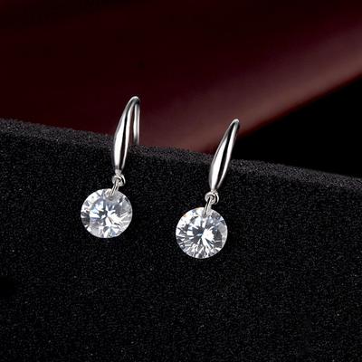 New Round Crystal Zircon Drop Earrings for Women Golden  Color Hook Earrings Brief Wedding Party Fashion Jewelry Gift