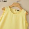 VONDA Women Summer Sleeveless Solid Color Casual Pleated Tank Tops