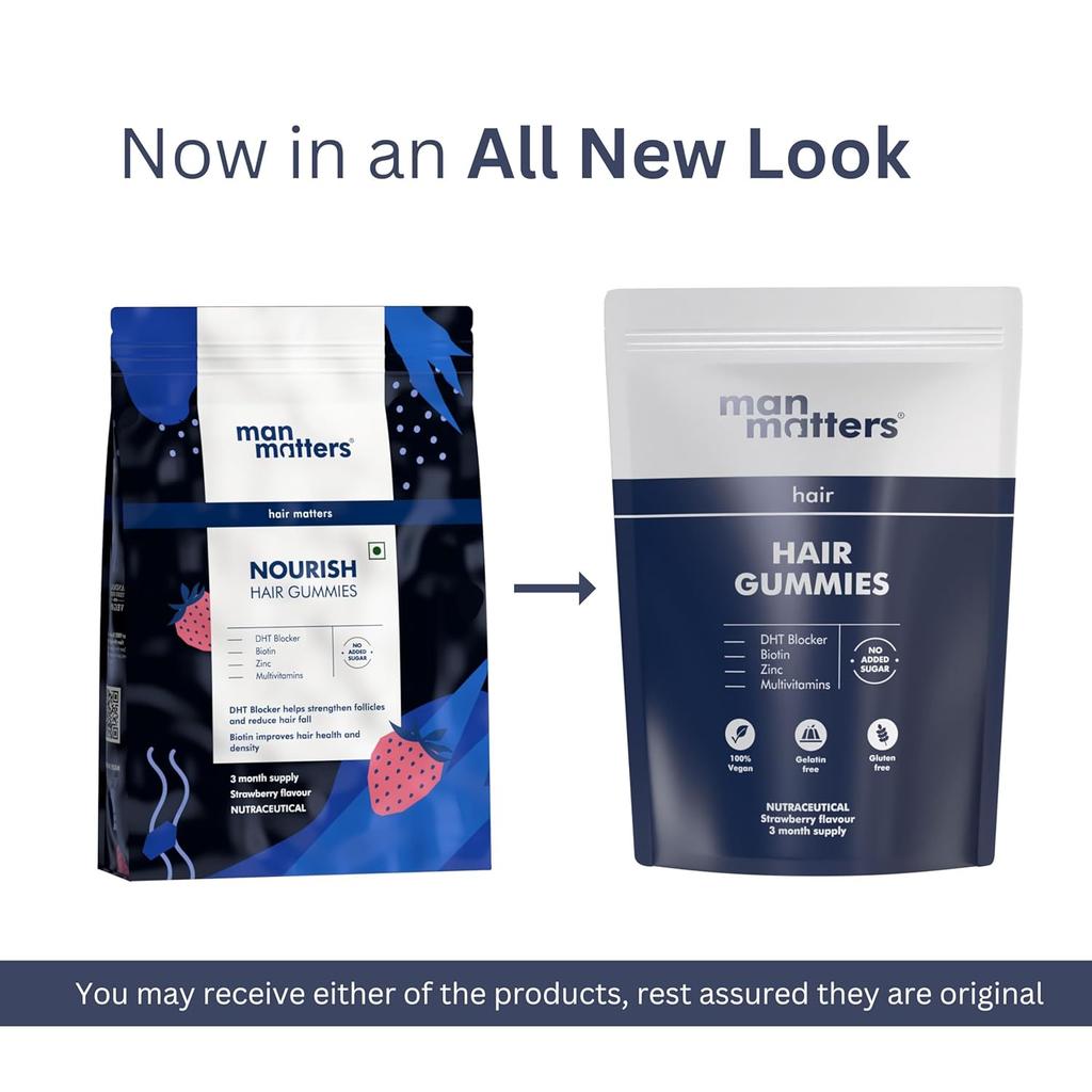 Man Matters Biotin Hair Gummies 90 Gummies Vegan Strawberry Flavor Daily Hair Support For Stronger Fuller Looking Hair
