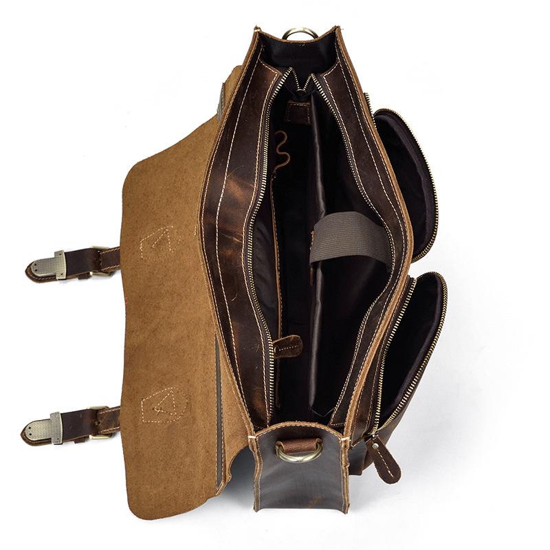 Men'S Genuine Leather Briefcase Retro Crazy Horse Leather Handbag Commuter Computer Bag Shoulder Messenger Bag