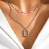 Stainless Steel Necklace Classic Fashion Openwork Square Pendant Layer Chain Necklace For Women Zircon Party Personalized Gifts