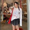 Women's Casual Long Sleeve Crew Neck Printed T-Shirt - Slimming, Sun Protection, Loose Fit, White Summer Cover-up.
