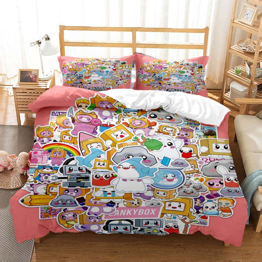 Lankybox Foxy Boxy Cute Cartoon 3D Printed Bedding Queen Bedding Set Customized King Size Bedding Set Soft and Comfortable