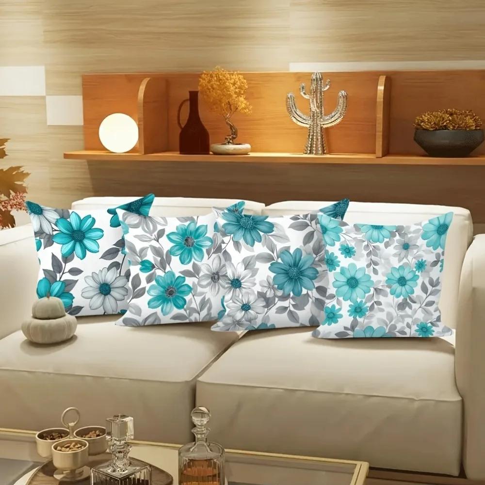 Blue and white decorative pillowcase, ultra-soft polyester material living room sofa backrest car pillowcase home decoration