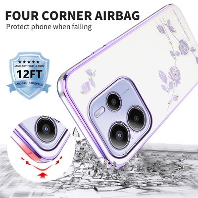 KADEM For Xiaomi Redmi Note 14 4G (163.25mm) Case Flower Rhinestone Decor Electroplating TPU Phone Cover