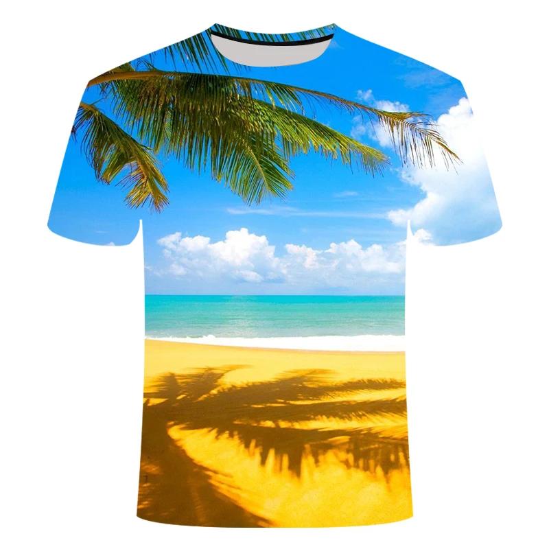 New Summer Essential Men's And Children's Shirt Palm Beach Seaview 3d Print T-shirt Casual Fashion Seaside Style Thin Top