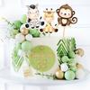 1set Jungle Safari Birthday Cake Topper Zoo Monkey Lion Jungle Party Sticker Animal Birthday Theme Cupcake Wrappers Cake Flag